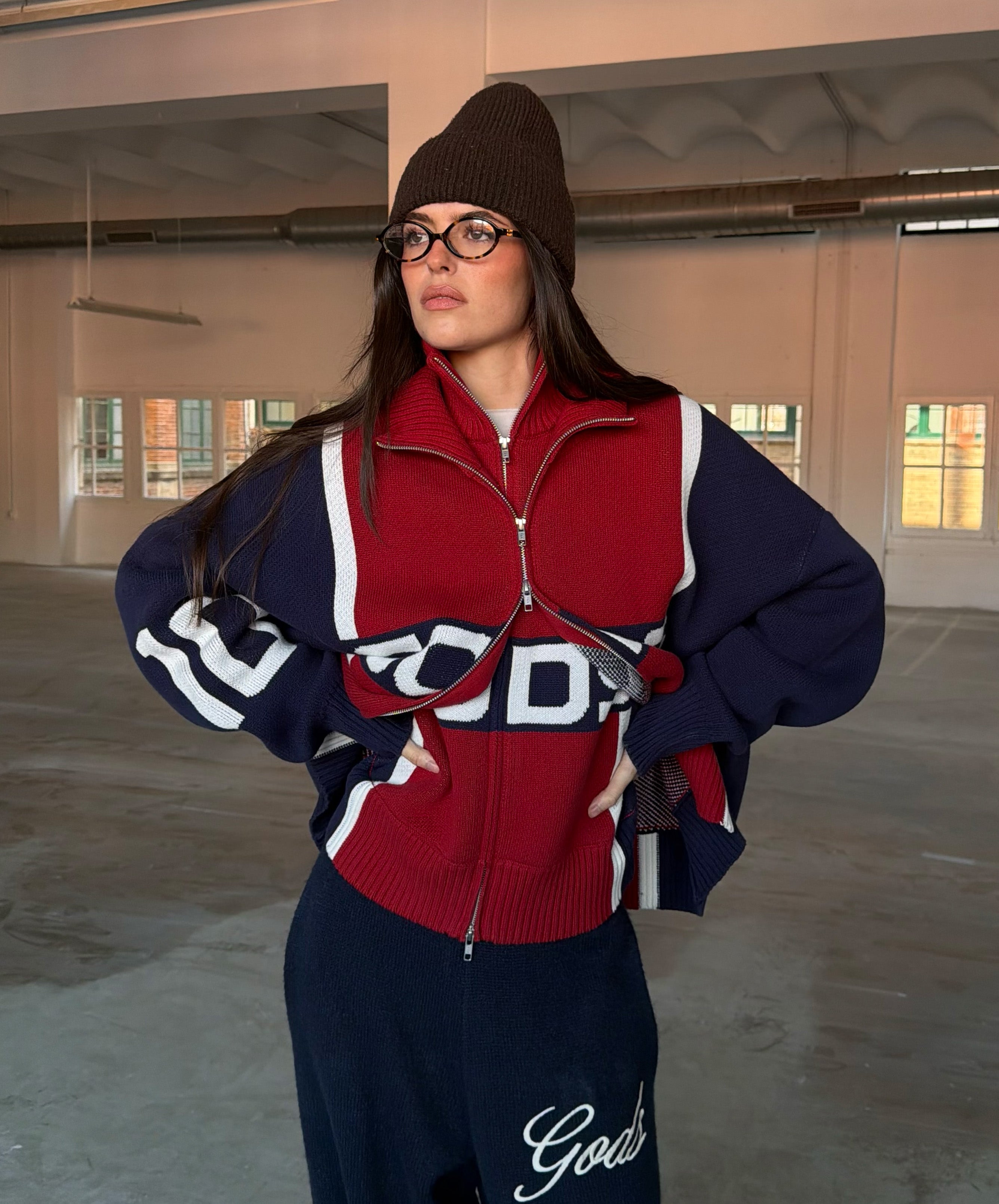 Alpine Rally Knitted Zipper Red-Navy