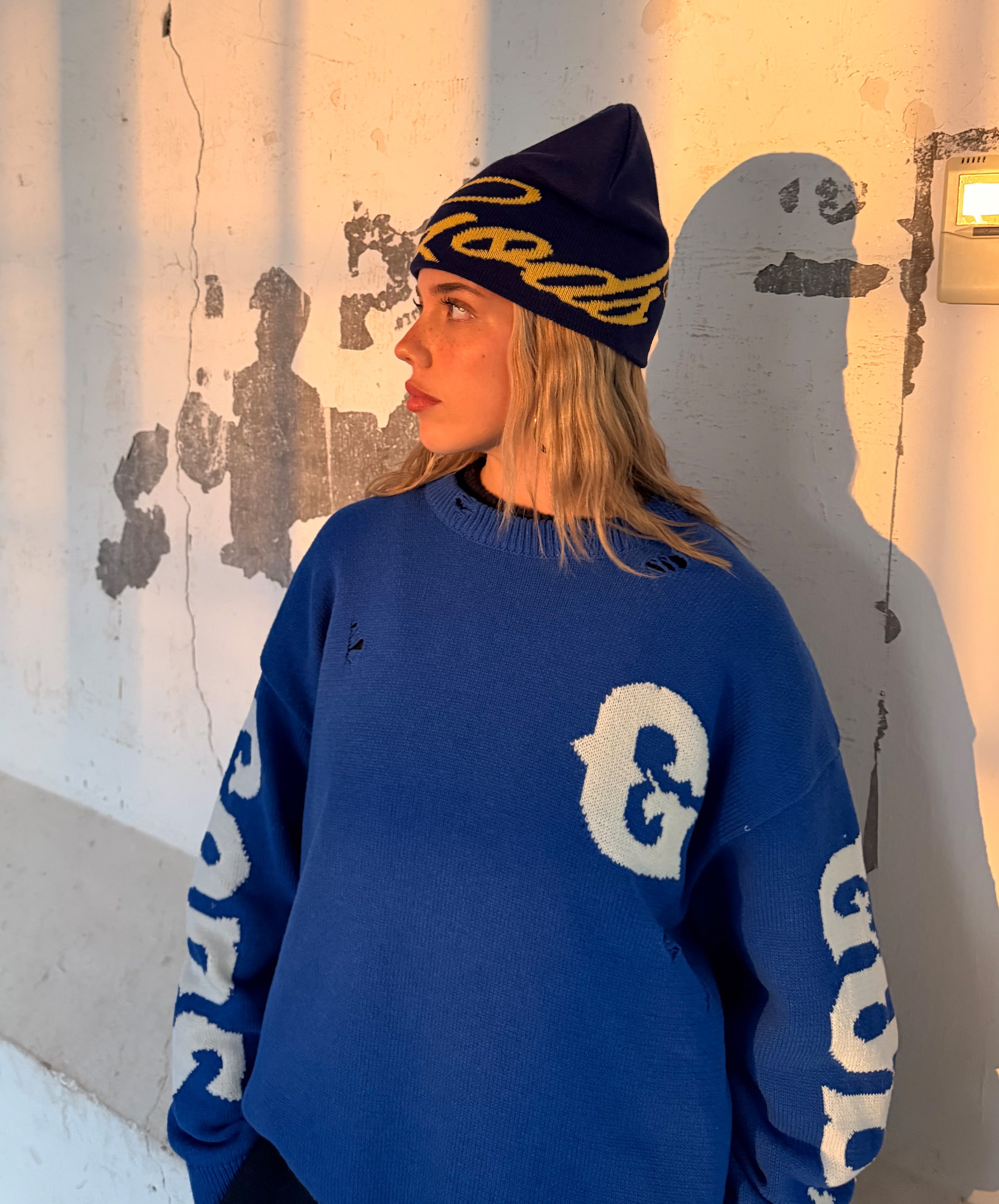 G Side Knitted Sweater Blue