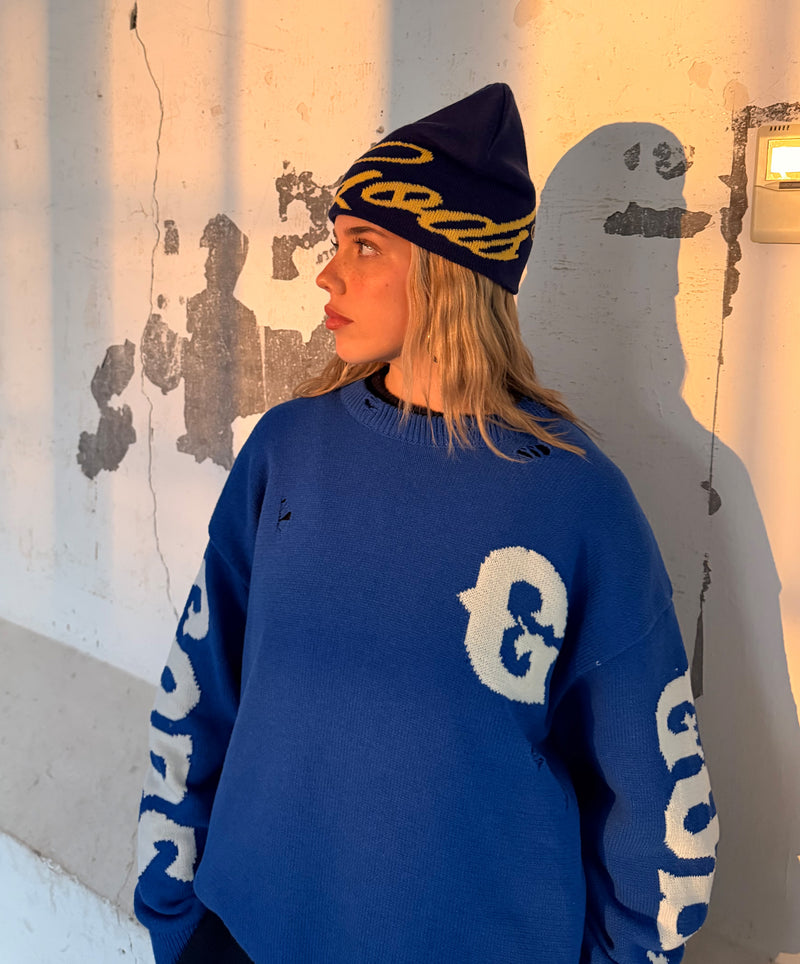 G Side Knitted Sweater Blue