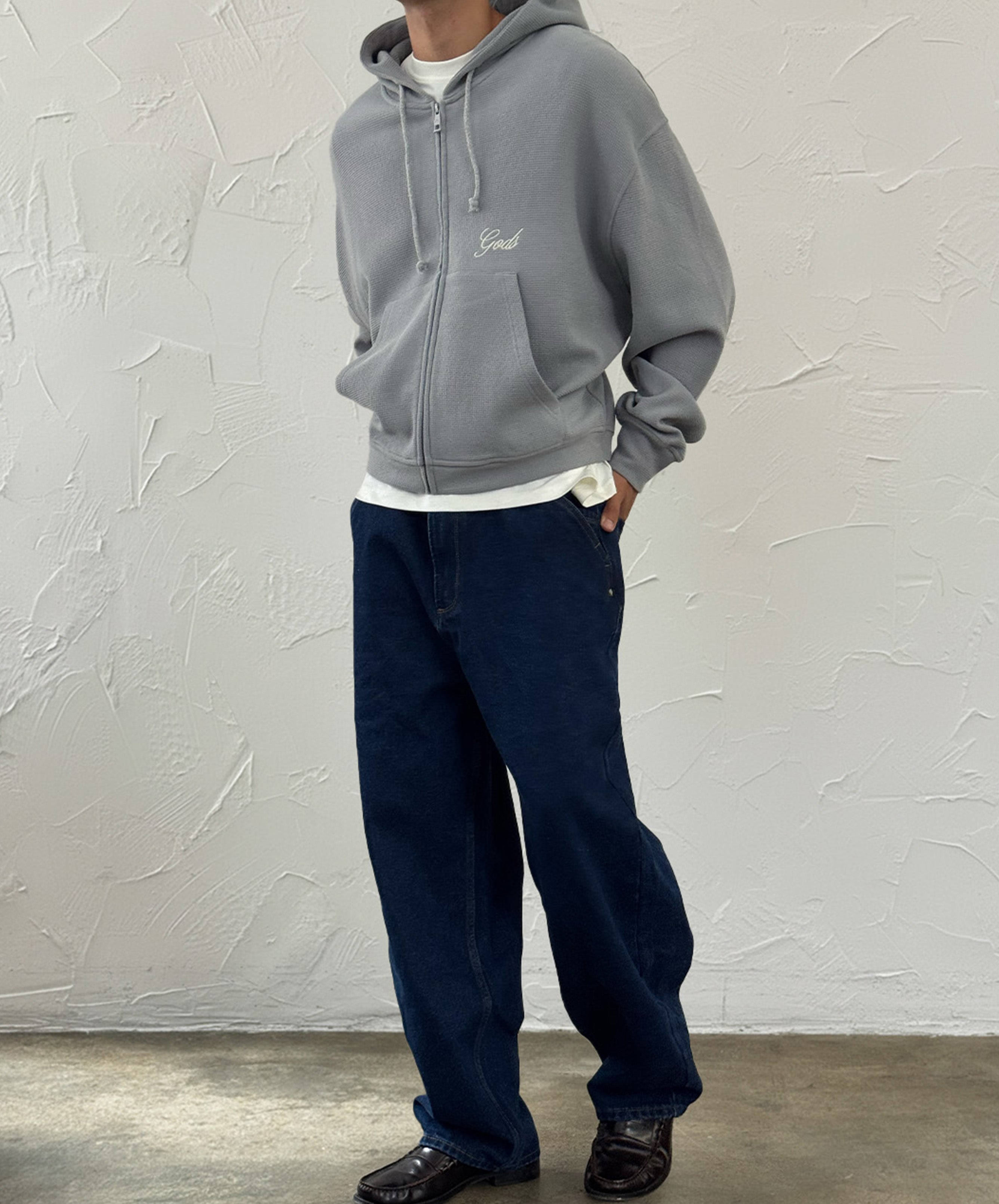 Waffle Zipper Light Grey