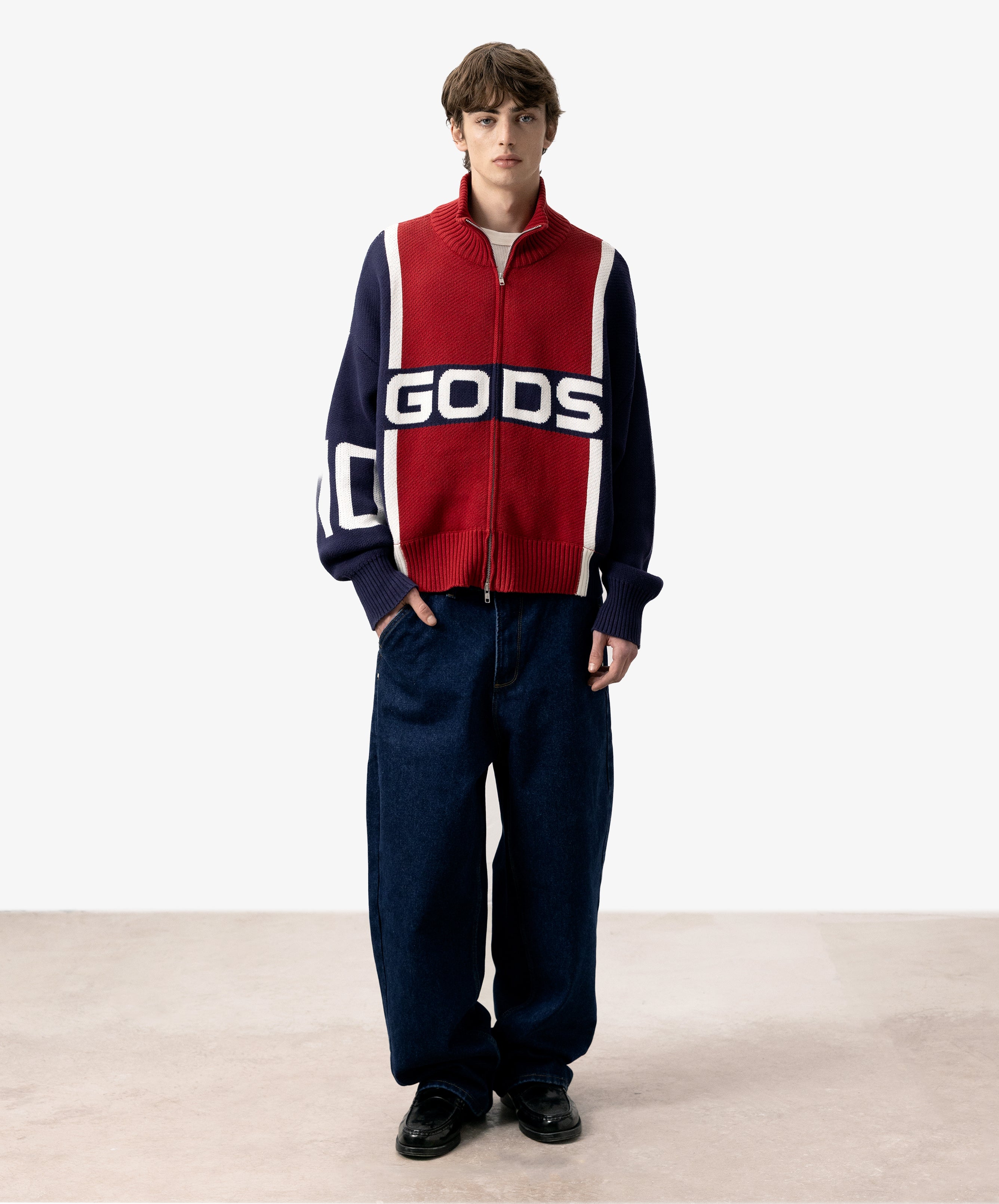 Alpine Rally Knitted Zipper Red-Navy