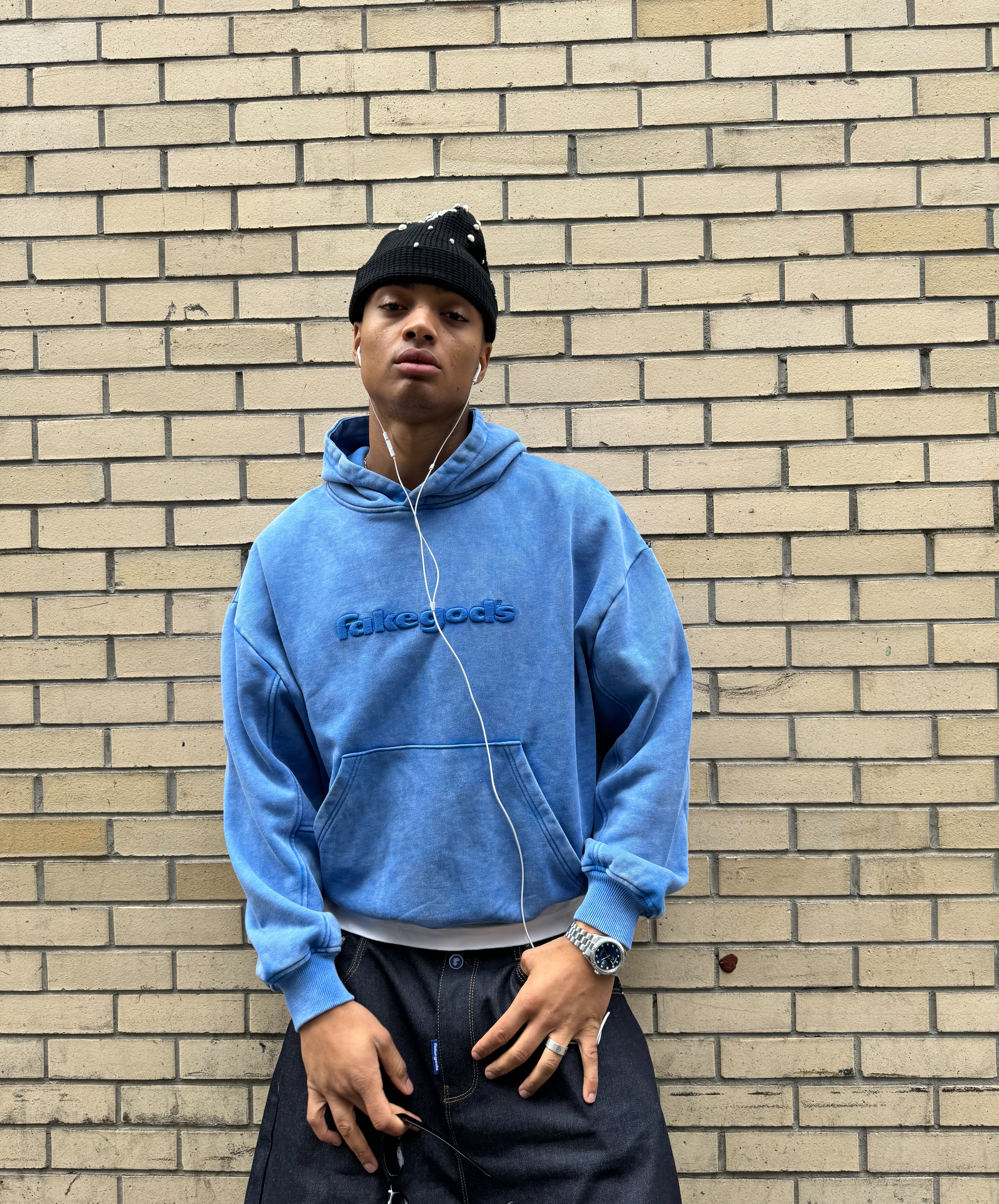 Logo Washed Hoodie Blue