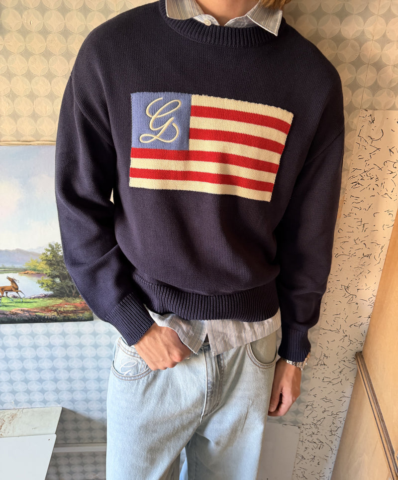 Flag Knitted Sweater Navy