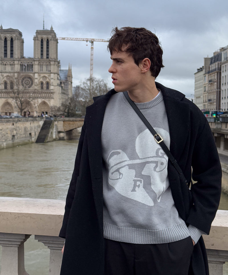 Valentine's Knitted Sweater Light Grey