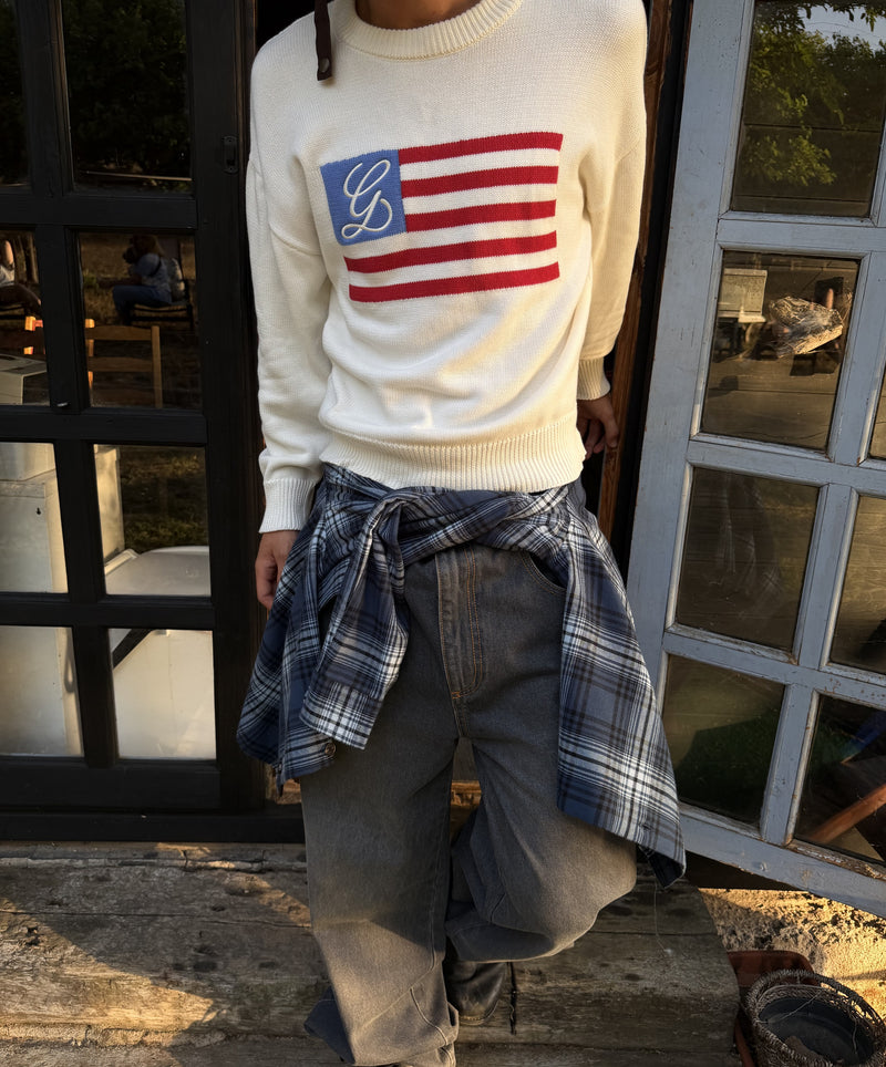 Flag Knitted Sweater Cream