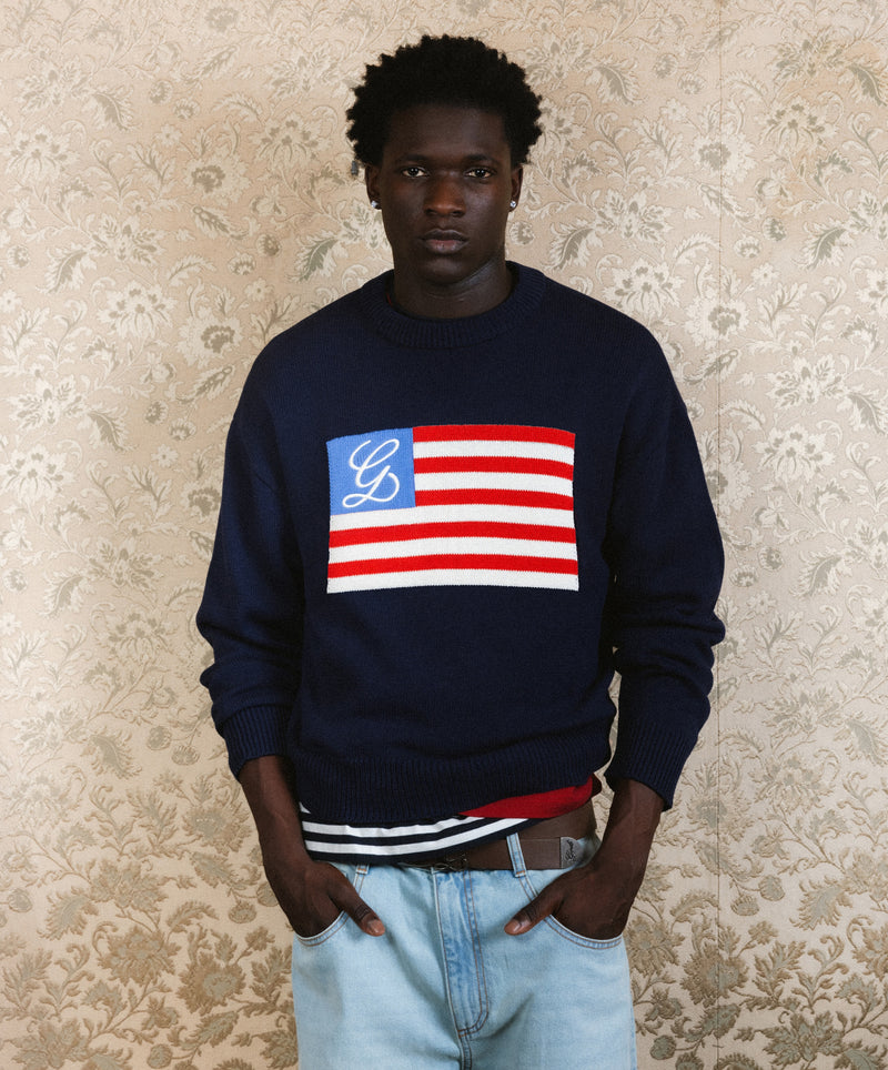 Flag Knitted Sweater Navy
