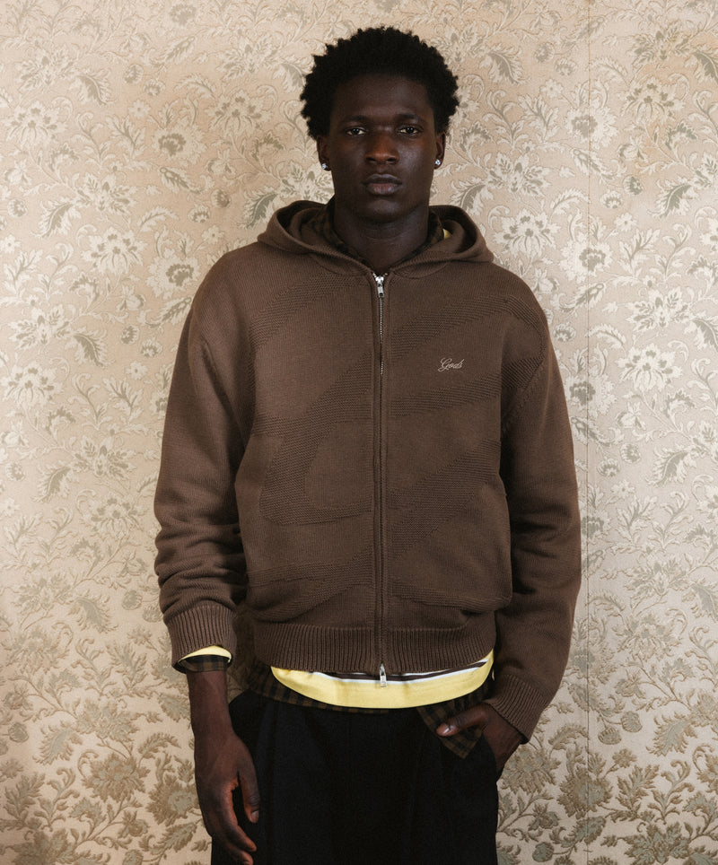 G Textured Knitted Zipper Brown