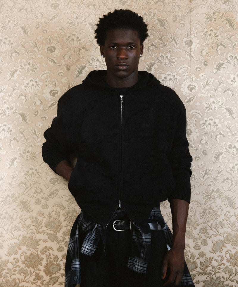G Textured Knitted Zipper Black