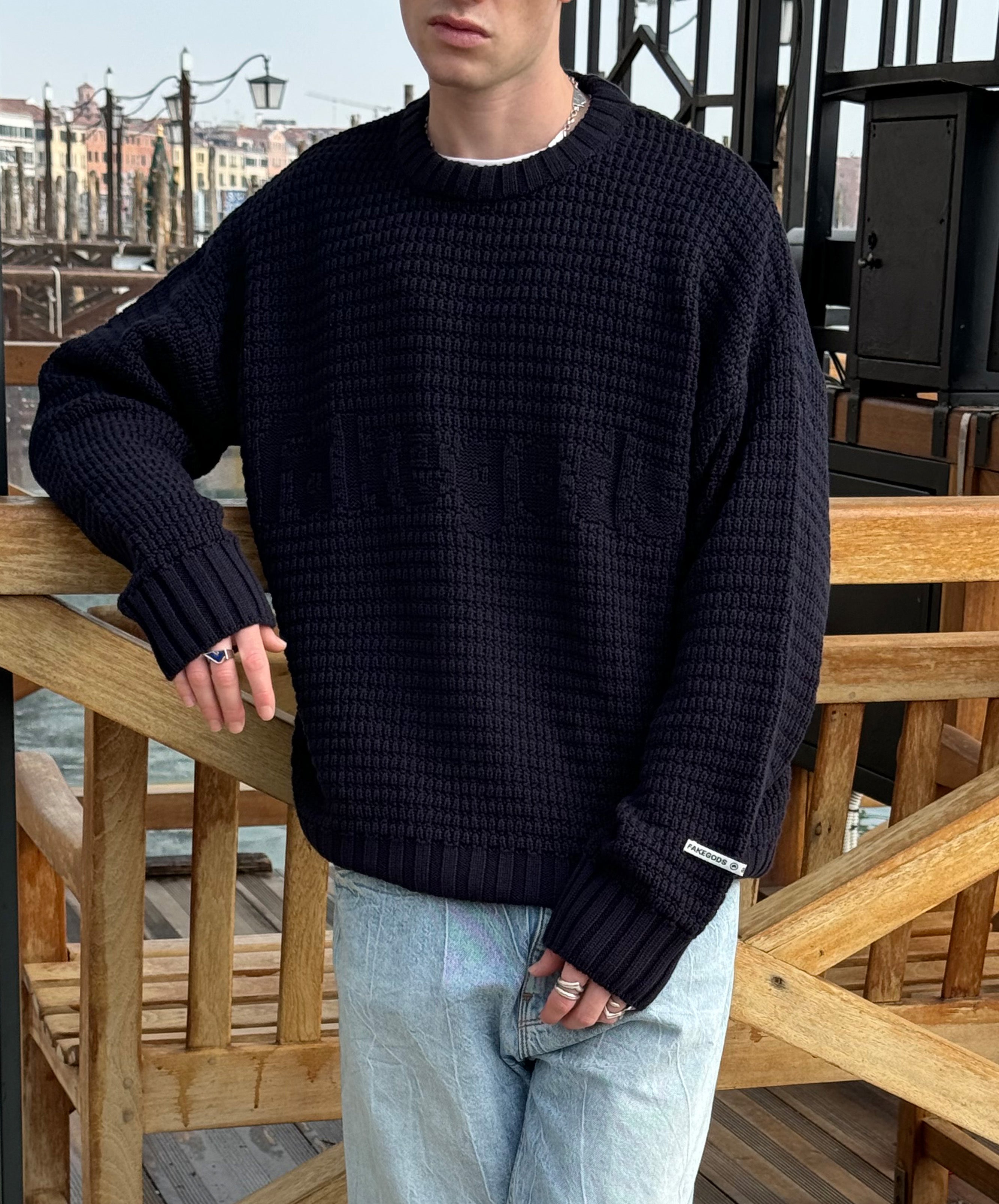 Checkpoint Knitted Sweater Navy